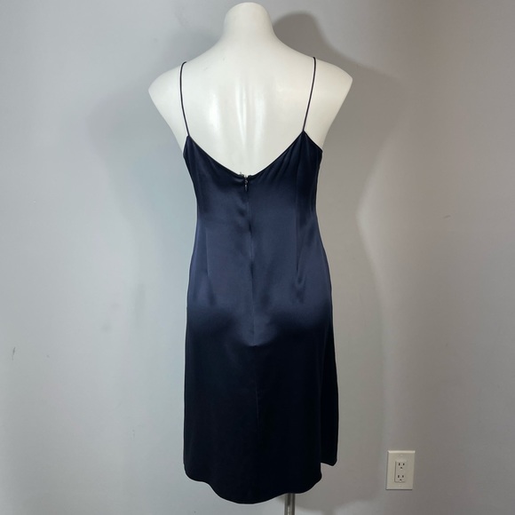 Rickie Freeman Teri Jon Silk Satin Slip Dress Navy Blue 6 Midi Spaghetti Strap - Picture 6 of 14